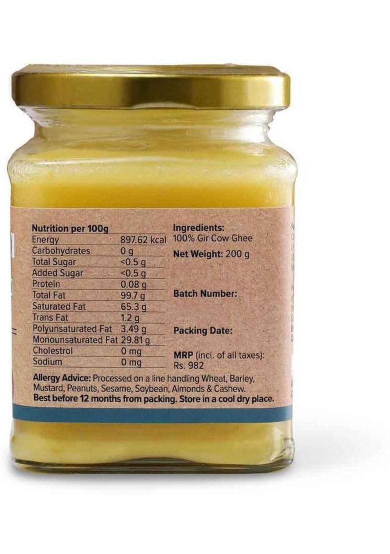 Conscious Food A2 Gir Cow Ghee 200G With Pure Milk