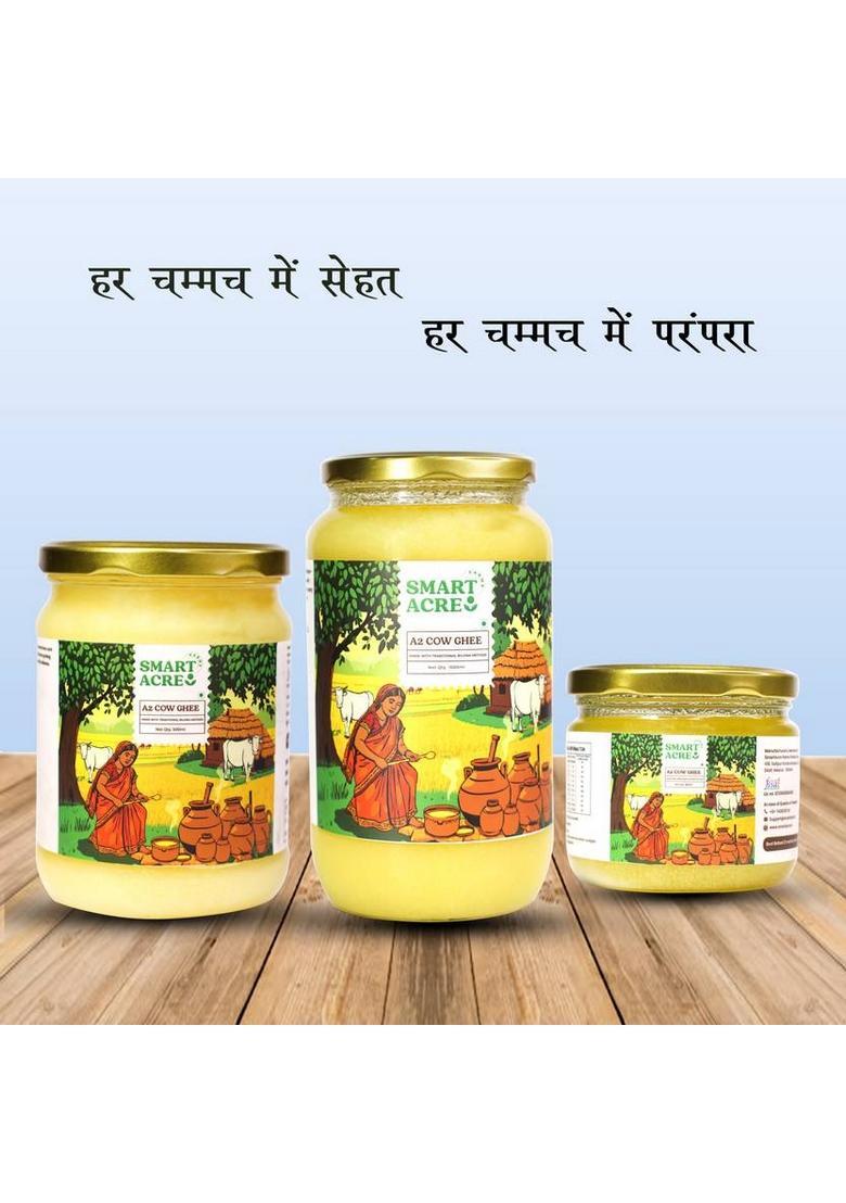 Smart Acre A2 Cow Ghee |Bilona Method|Made From Rathi & Sahiwal Milk|Traditional Pure Glass Bottle (1000 Ml)