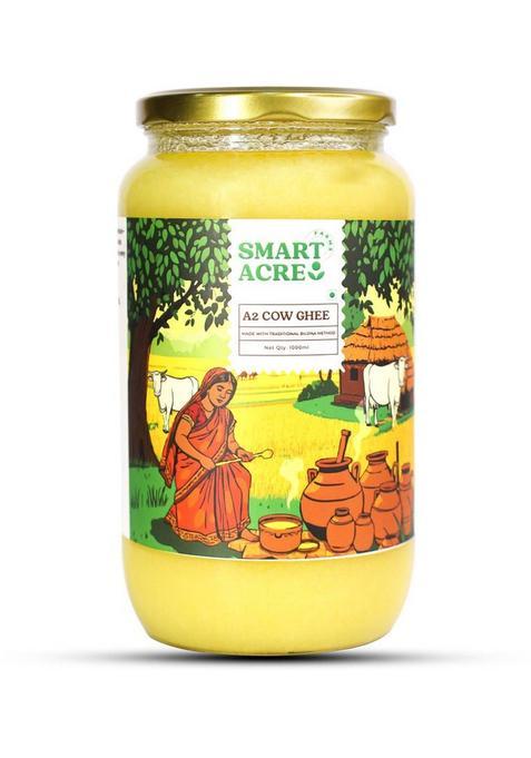 Smart Acre A2 Cow Ghee |Bilona Method|Made From Rathi & Sahiwal Milk|Traditional Pure Glass Bottle (1000 Ml)