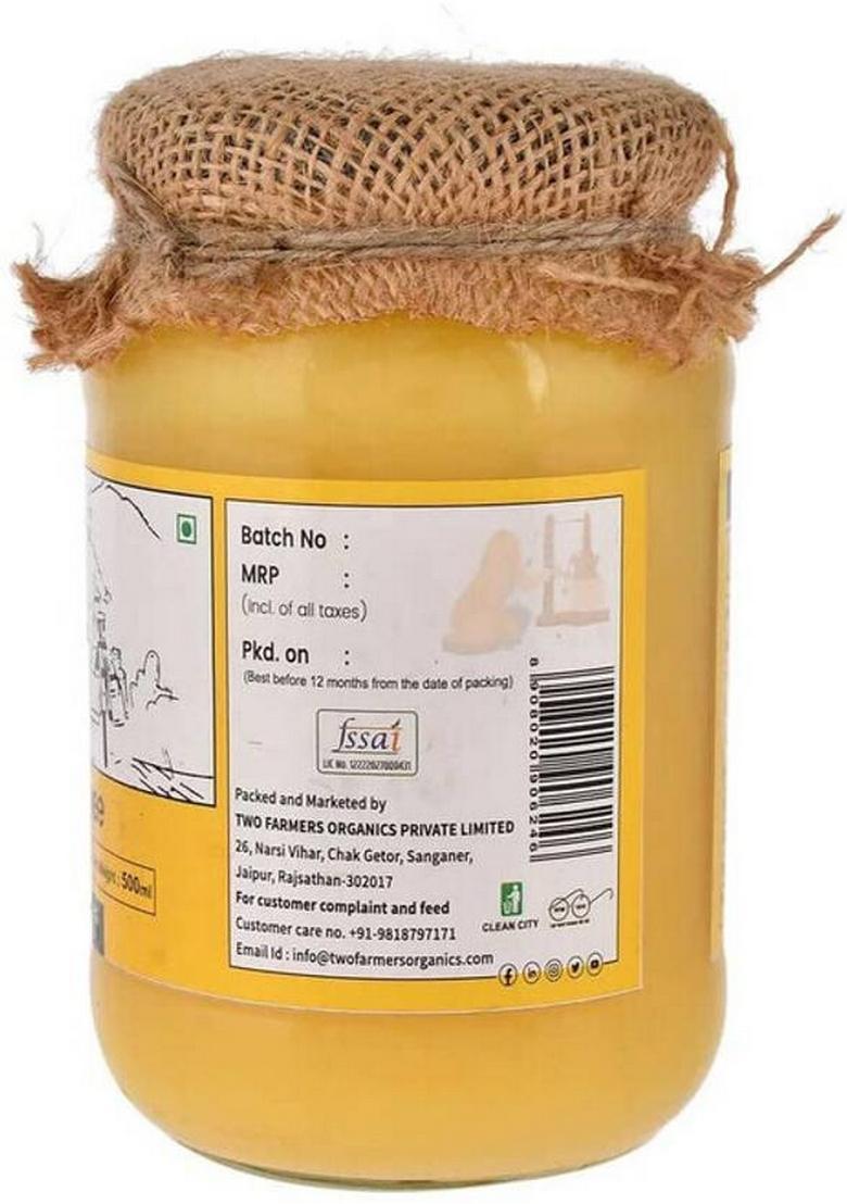 Two Farmers Organics Pure & Fresh Cow Ghee Mason Jar (500 Ml)