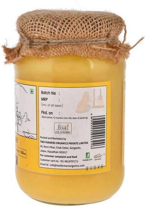 Two Farmers Organics Pure & Fresh Cow Ghee Mason Jar (500 Ml)