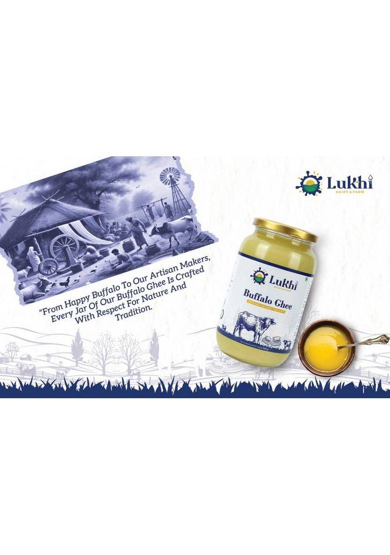 Lukhi Dairy And Farm 100 % Pure Buffalo Ghee 1 Liter Rich & Creamy | Traditional Taste Glass Bottle (1 L)