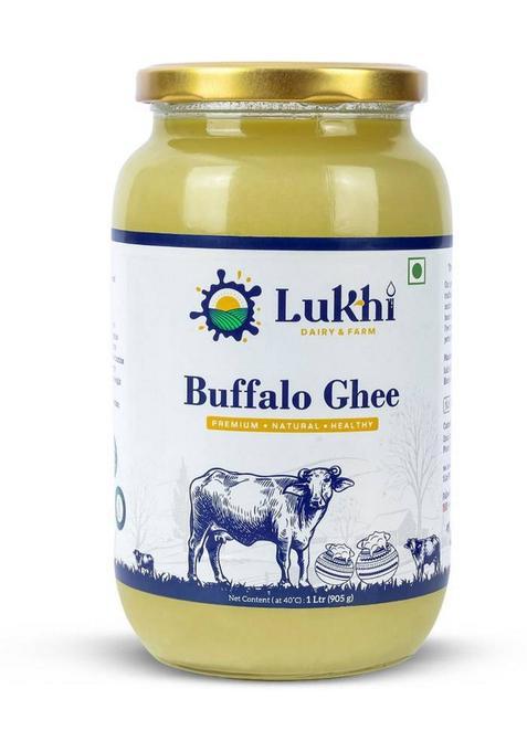 Lukhi Dairy And Farm 100 % Pure Buffalo Ghee 1 Liter Rich & Creamy | Traditional Taste Glass Bottle (1 L)