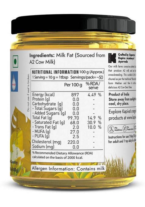 Kapiva A2 Desi Ghee (Helps Reduces Joint Pain And Improves Heart Functioning) Glass Bottle (500 Ml, Pack Of 3)