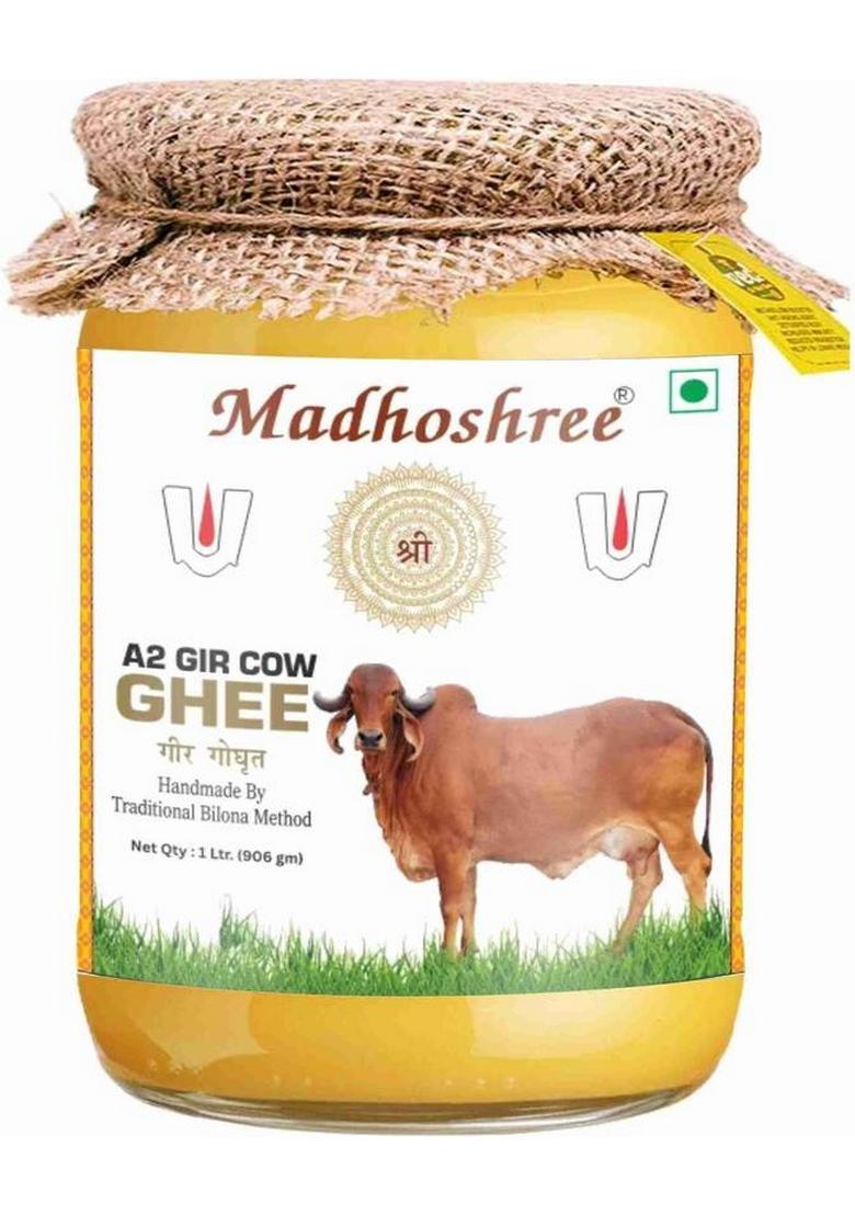 Madhoshree Pure Desi A2 Cow Ghee | 100% Natural, Traditional Bilona Method, Rich Aroma Mason Jar (1 L)