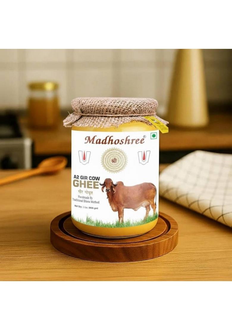 Madhoshree Pure Desi A2 Cow Ghee | 100% Natural, Traditional Bilona Method, Rich Aroma Mason Jar (1 L)