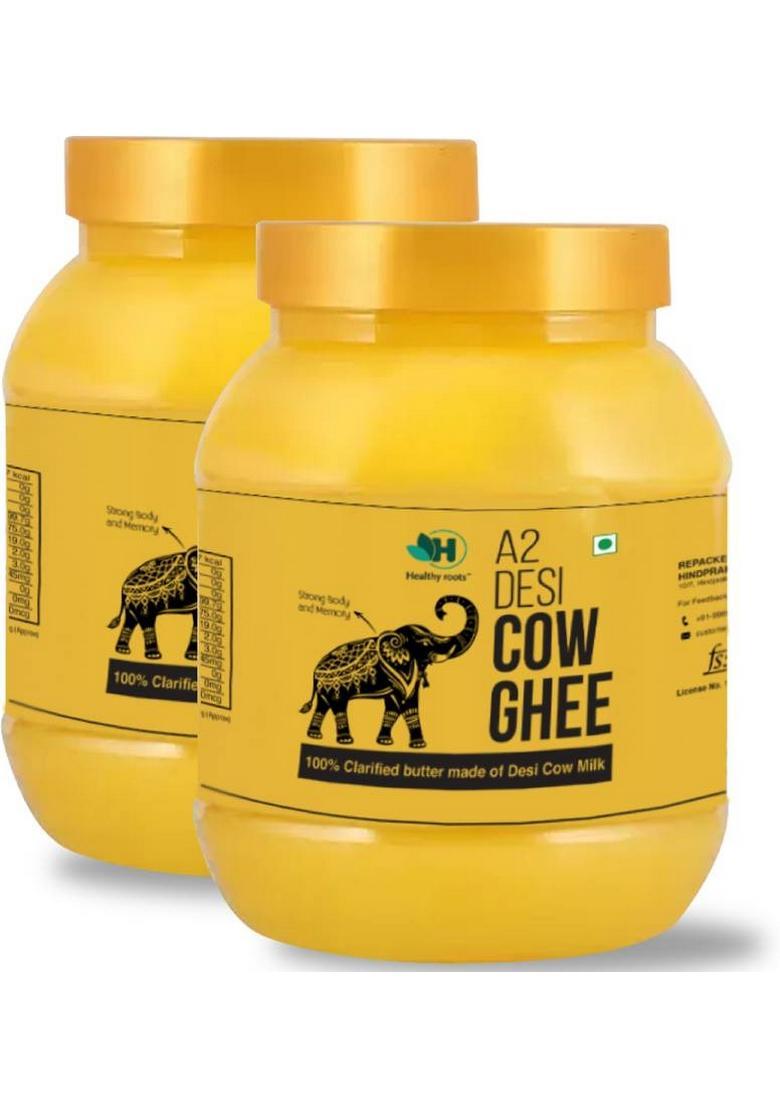 Healthy Roots 100%A2 Pure Desi Ghee 500Ml Plastic Bottle (1 L, Pack Of 2)