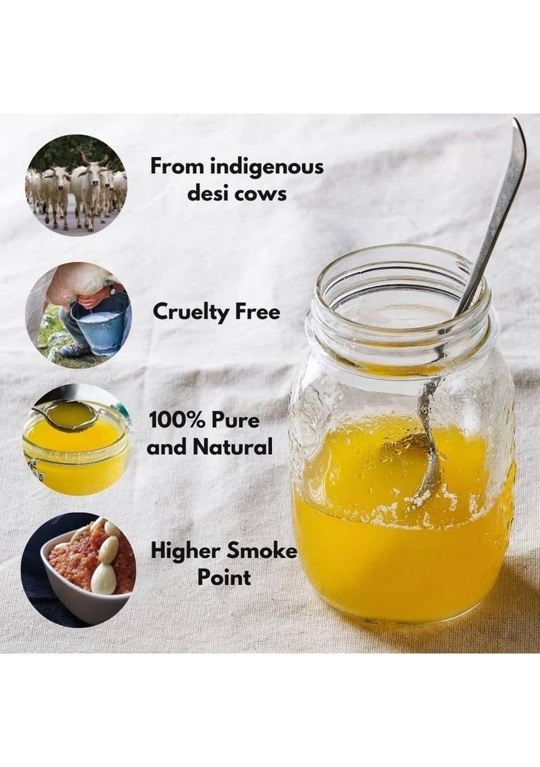 Healthy Roots 100%A2 Pure Desi Ghee 500Ml Plastic Bottle (1 L, Pack Of 2)