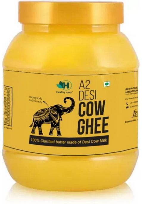 Healthy Roots 100%A2 Pure Desi Ghee 500Ml Plastic Bottle (1 L, Pack Of 2)