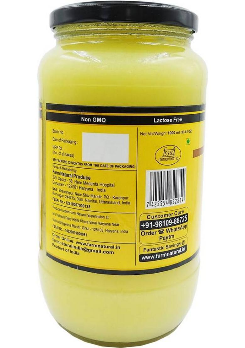 Farm Naturelle Pure Desi Buffalo Ghee Glass Bottle From 100% A2 Vedic (1000 G)