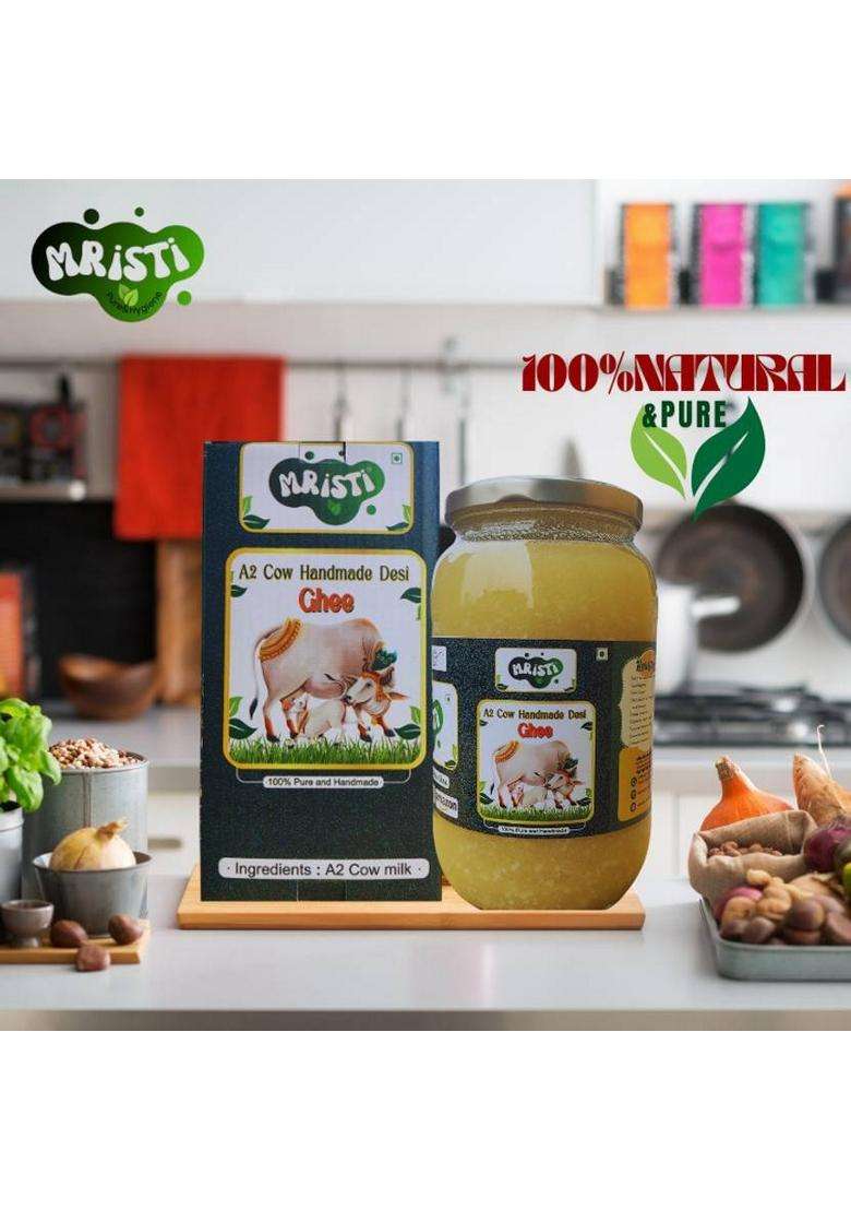 Mristi A2 Cow Handmade Desi Ghee,Lab Certified,Belona Methood(500Ml Pack Of 2) Ghee Glass Bottle (500 Ml, - Indya