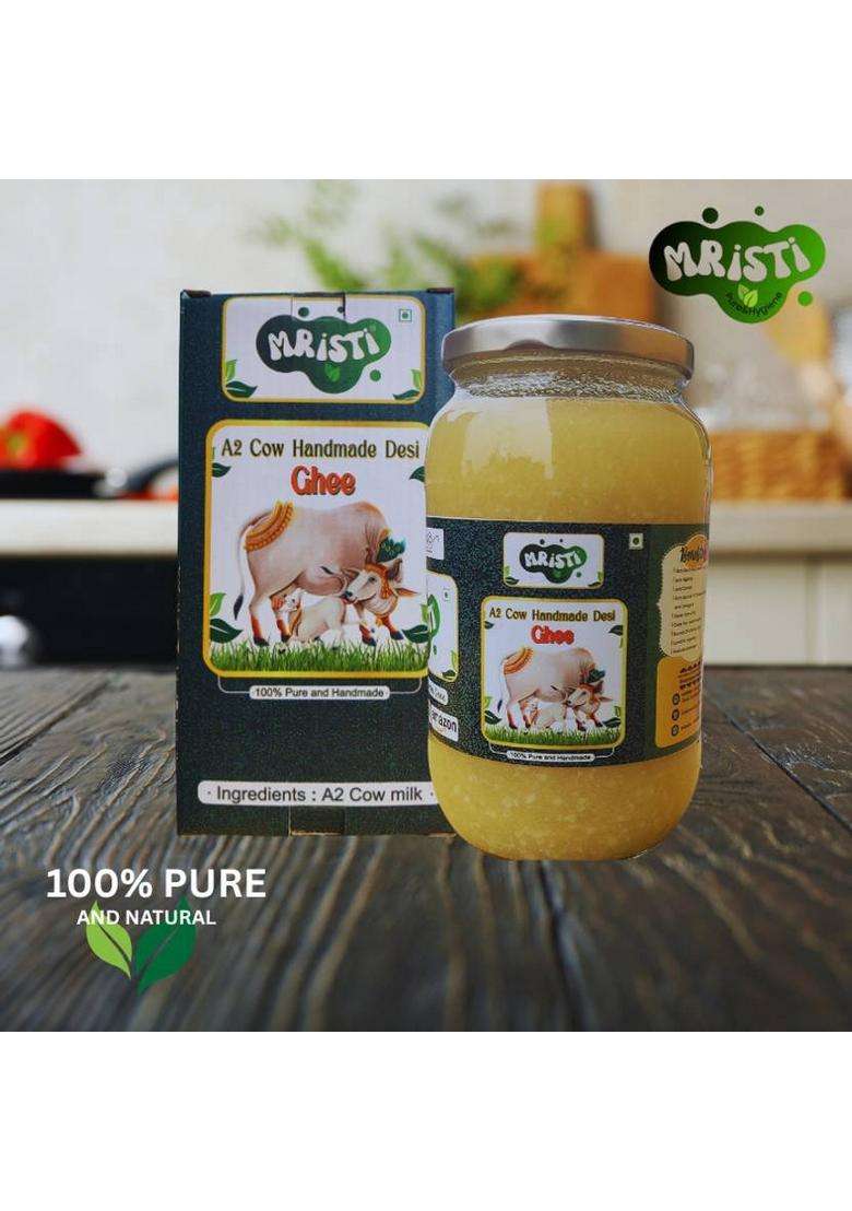 Mristi A2 Cow Handmade Desi Ghee,Lab Certified,Belona Methood(500Ml Pack Of 2) Ghee Glass Bottle (500 Ml, - Indya