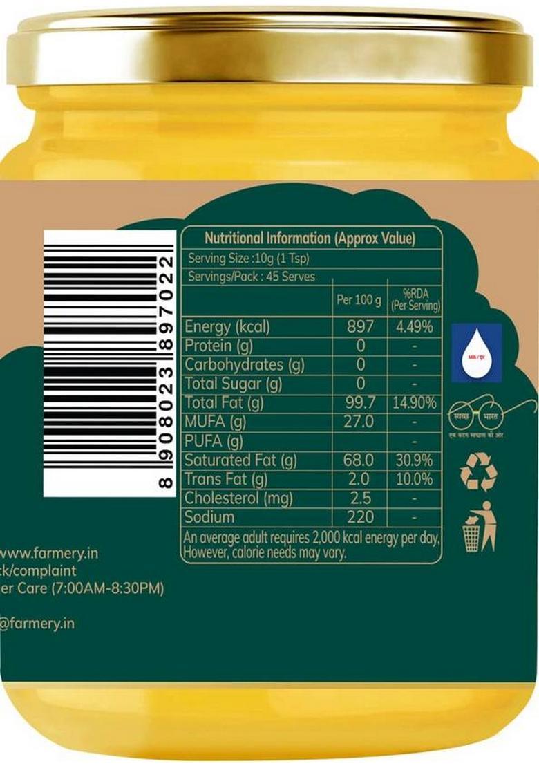 Farmery A2 Cow Ghee |100% Pure | Crafted With Method Mason Jar (500 G)