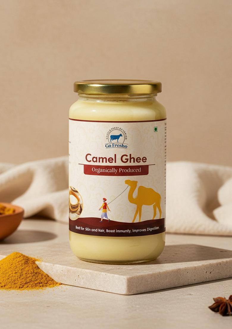 Go Fresho Desi Camel Ghee|Promotes Brain Health, Strong Immunity And Digestion Ghee Glass Bottle (500 Ml)