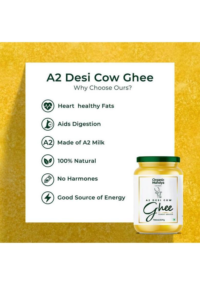 Organic Mandya Desi Cow A2 Ghee 700 Ml | Pure Natural & Healthy Glass Bottle (700 Ml)