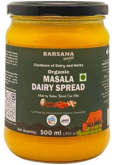Sanjeevani Organics Organic Masala Dairy Spread | No Preservatives Authentic Indian Flavor Ghee Glass Bottle (500 Ml)