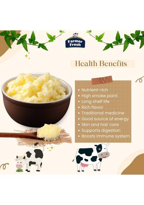 Farmer Fresh Organic Cow Ghee 500Ml | Pure Desi Traditional Mason Jar (500 Ml)