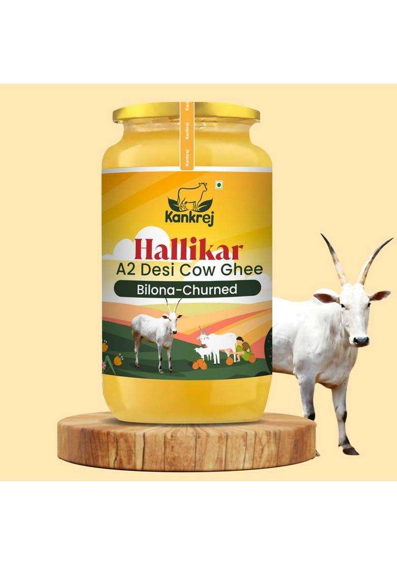 Kankrej A2 Desi Hallikar Cow Ghee | Vedic Bilona Method 100% Pure Glass Bottle (500 Ml) - Indya