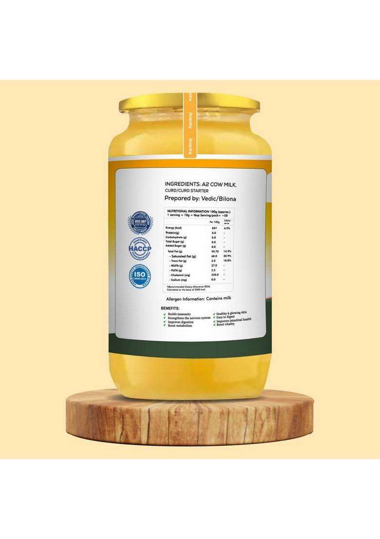 Kankrej A2 Desi Hallikar Cow Ghee | Vedic Bilona Method 100% Pure Glass Bottle (500 Ml) - Indya