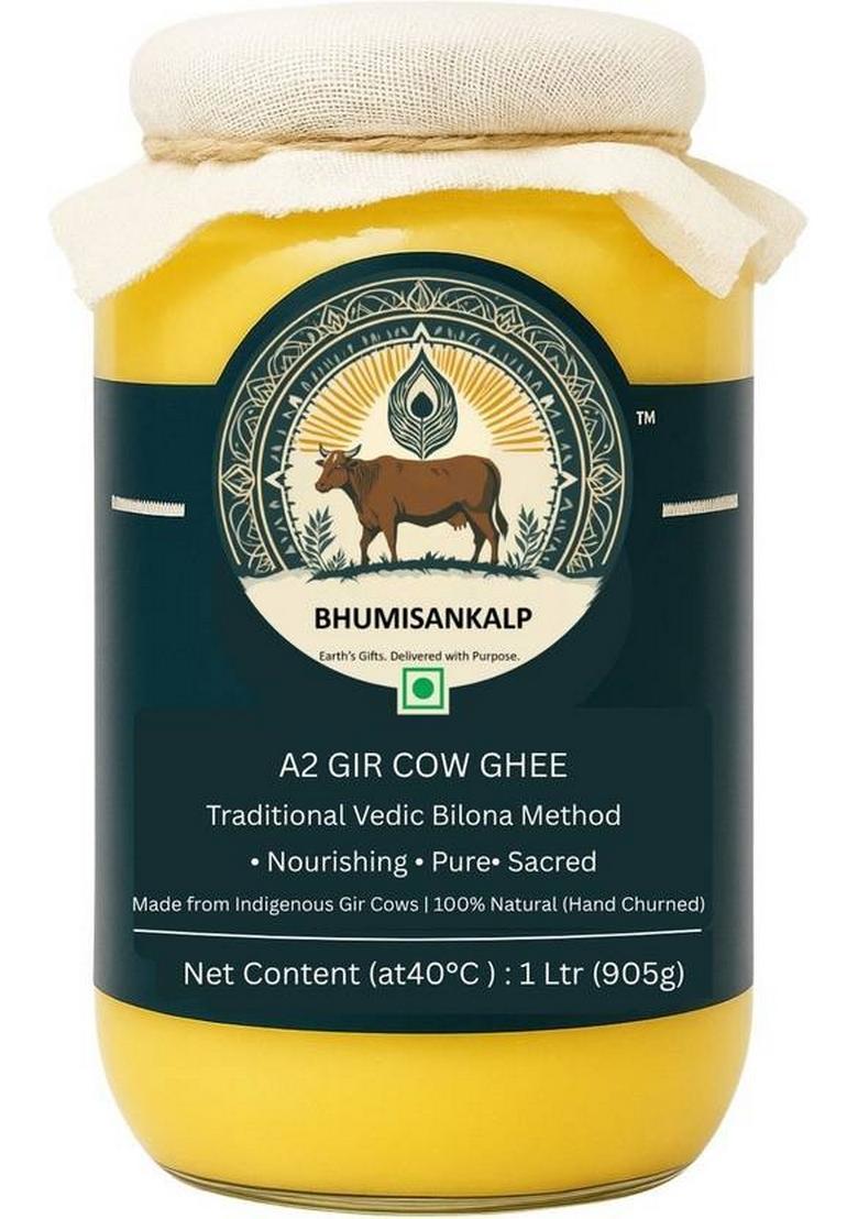 Bhumisankalp A2 Gir Cow Ghee Bilona Method |Ayurvedic| Pure Desi Grass-Fed A2Ghee 500 Ml / 1L Mason Jar (1 L)