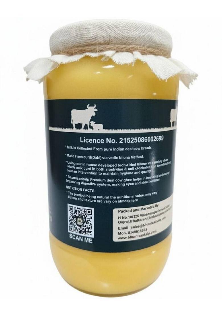 Bhumisankalp A2 Gir Cow Ghee Bilona Method |Ayurvedic| Pure Desi Grass-Fed A2Ghee 500 Ml / 1L Mason Jar (1 L)