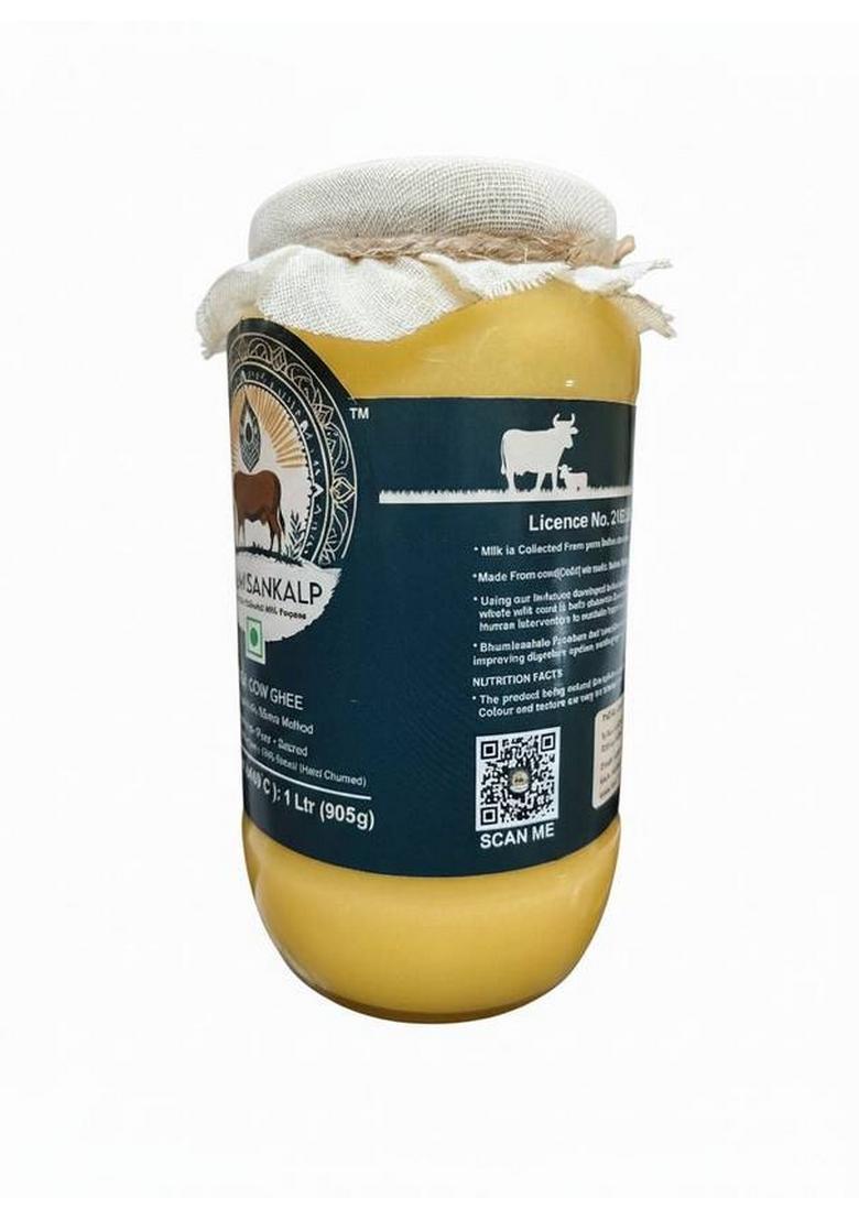 Bhumisankalp A2 Gir Cow Ghee Bilona Method |Ayurvedic| Pure Desi Grass-Fed A2Ghee 500 Ml / 1L Mason Jar (1 L)