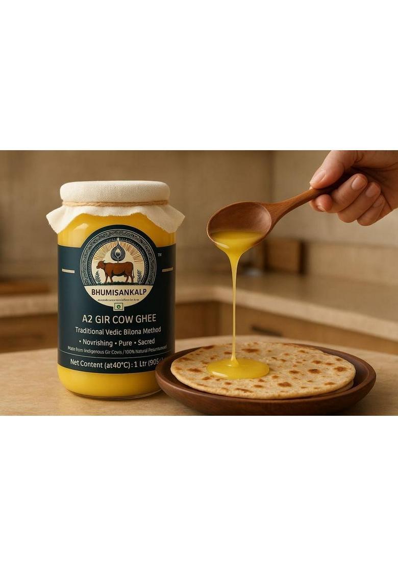Bhumisankalp A2 Gir Cow Ghee Bilona Method |Ayurvedic| Pure Desi Grass-Fed A2Ghee 500 Ml / 1L Mason Jar (1 L)