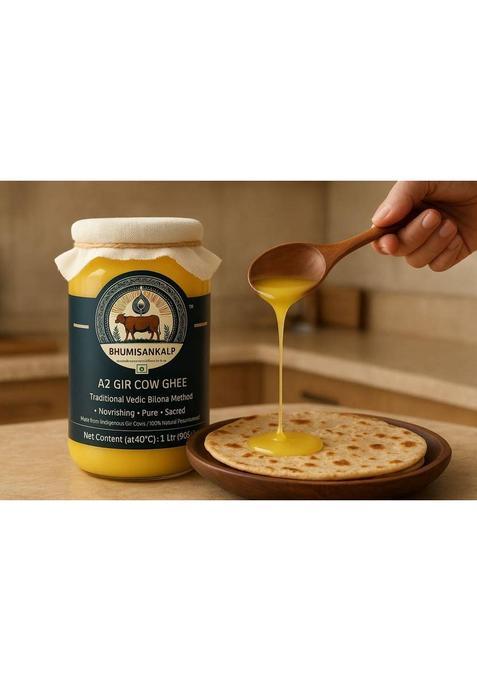 Bhumisankalp A2 Gir Cow Ghee Bilona Method |Ayurvedic| Pure Desi Grass-Fed A2Ghee 500 Ml / 1L Mason Jar (1 L)
