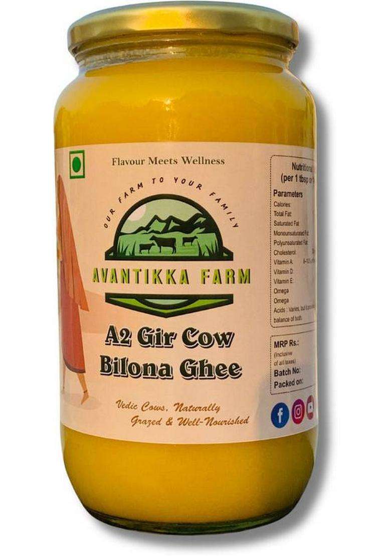 Avantikka Farm A2 Gir Cow Ghee 1 Little | Vedic Bilona Pure Grass-Fed Glass Bottle (1000 Ml) - Indya