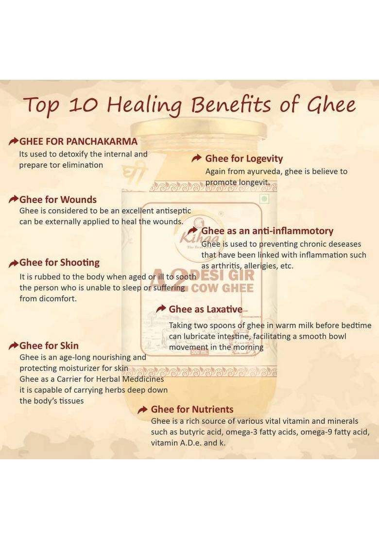 Kihaa Natural Healthy & Fresh A2 Cultured Desi Gir Cow Ghee Hand Made Glass Bottle (500 Ml)