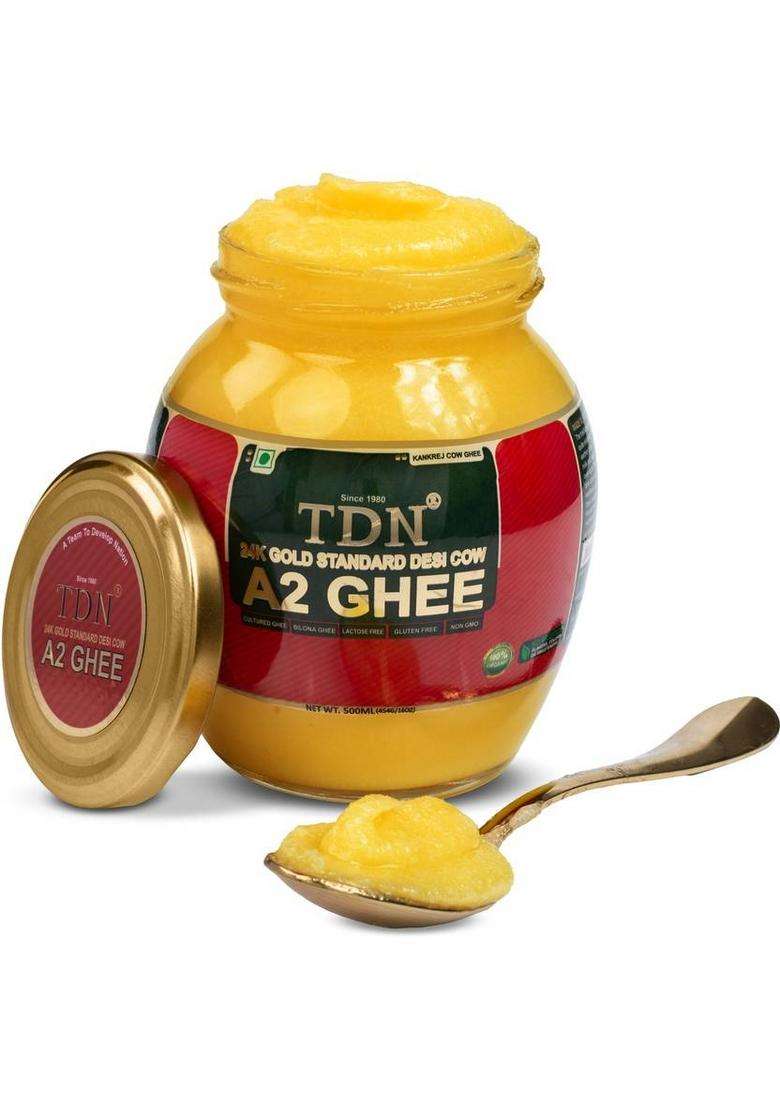 Tdn Organic Ghee|Desi Cow Ghee 500G|A2 Ghee|Pure Desi Ghee| Bilona Glass Bottle (500 Ml, Pack Of 4) - Indya