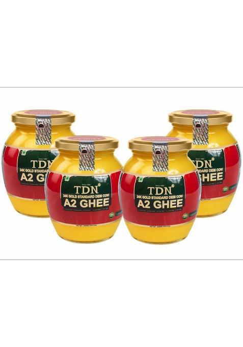Tdn Organic Ghee|Desi Cow Ghee 500G|A2 Ghee|Pure Desi Ghee| Bilona Glass Bottle (500 Ml, Pack Of 4)