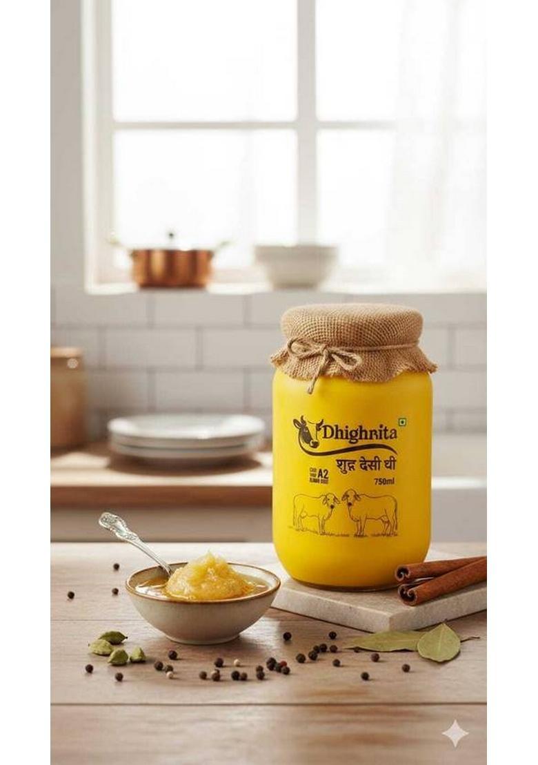 Dhighrita Premium A2 100% Pure Desi Hand-Churned Ghee 750G | Plastic Bottle (750 G)