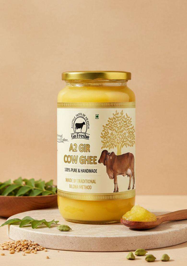 Go Fresho A2 Gir Cow Ghee | Pure Desi Ghee|Curd-Churned Bilona Glass Bottle (1000 G) - Indya