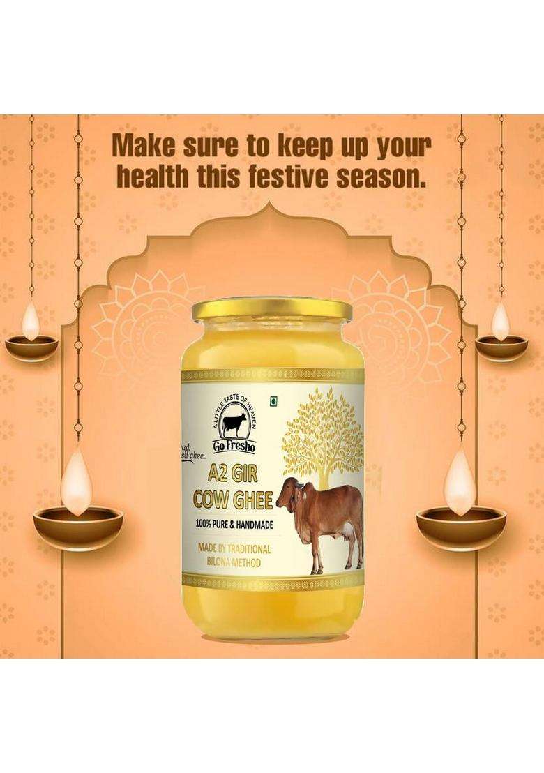 Go Fresho A2 Gir Cow Ghee | Pure Desi Ghee|Curd-Churned Bilona Glass Bottle (1000 G) - Indya