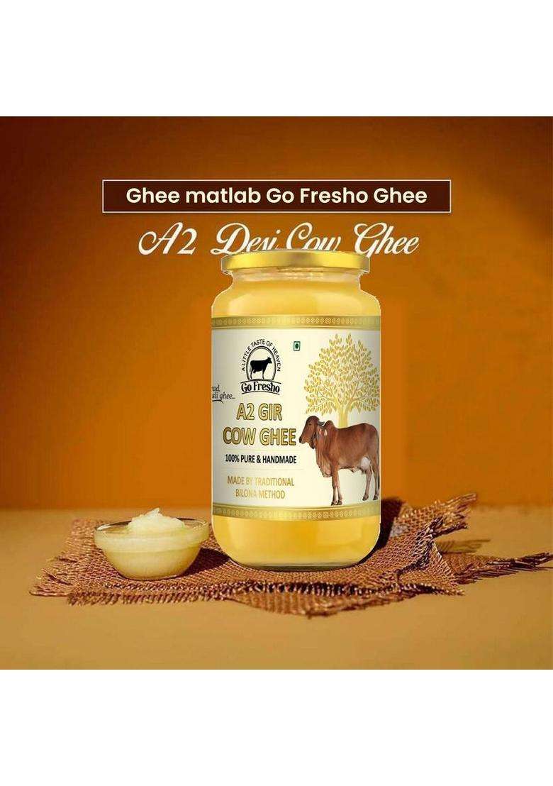 Go Fresho A2 Gir Cow Ghee | Pure Desi Ghee|Curd-Churned Bilona Glass Bottle (1000 G) - Indya