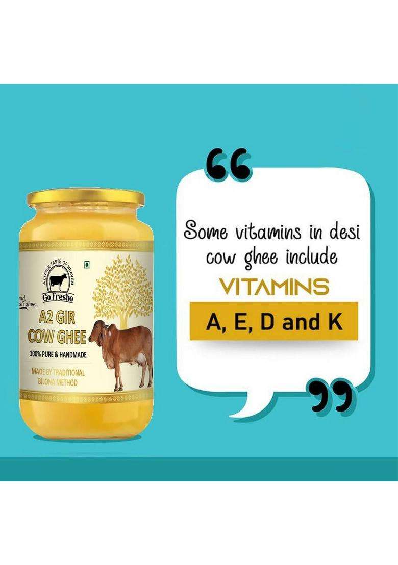 Go Fresho A2 Gir Cow Ghee | Pure Desi Ghee|Curd-Churned Bilona Glass Bottle (1000 G) - Indya
