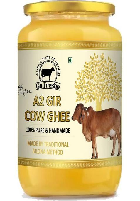 Go Fresho A2 Gir Cow Ghee | Pure Desi Ghee|Curd-Churned Bilona Glass Bottle (1000 G)