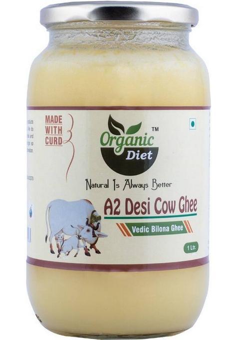 Organic Diet A2 Desi Cow Ghee Glass Bottle (1000 Ml)