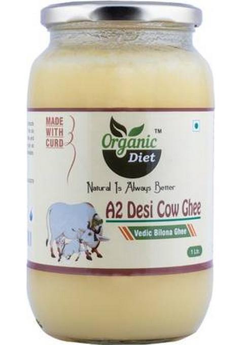 Organic Diet A2 Desi Cow Ghee Glass Bottle (1000 Ml)