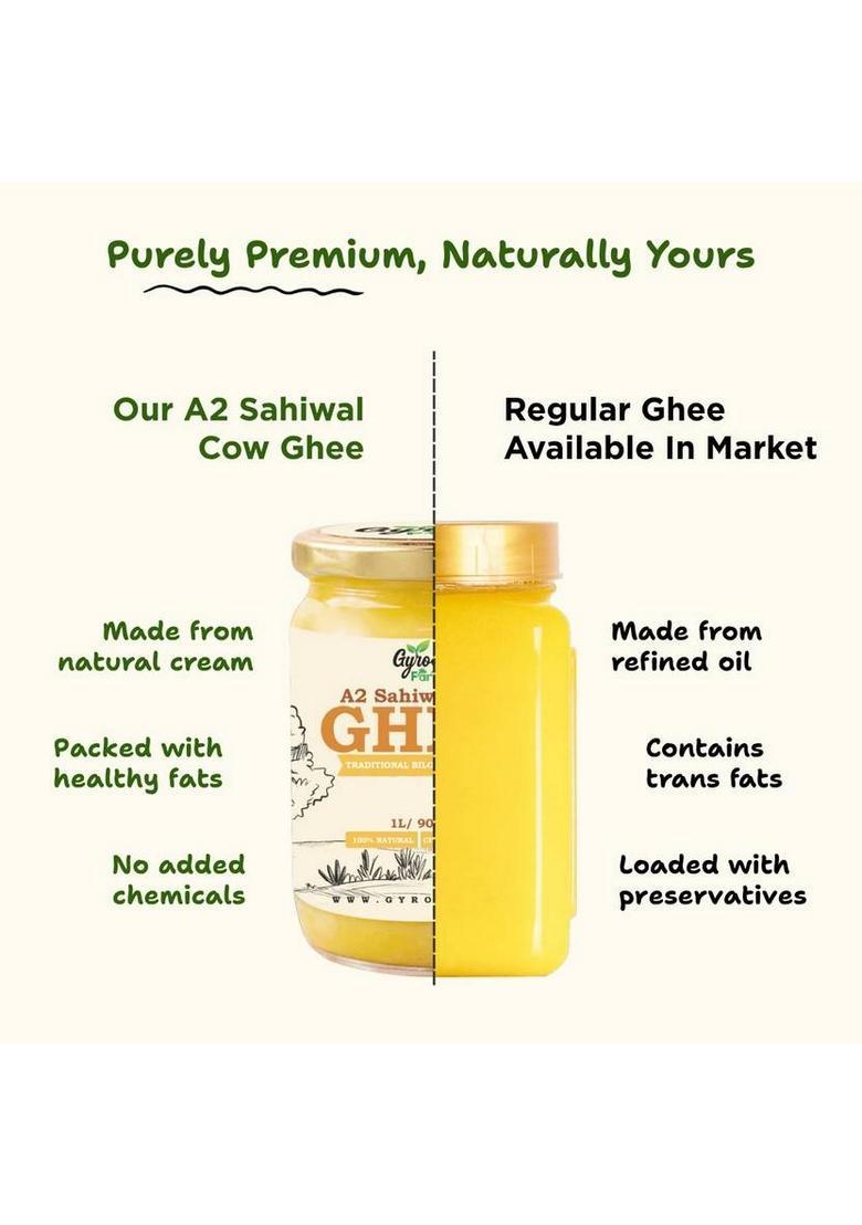 Gyros A2 Sahiwal Cow Ghee | Bilona Method Desi 100% Natural & Pure Glass Bottle (150 Ml)