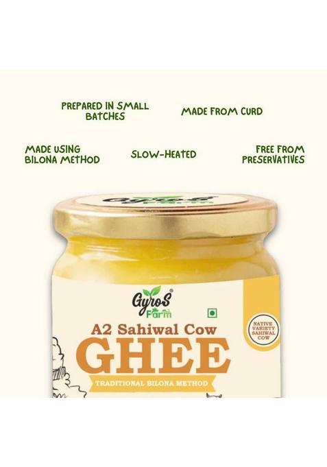 Gyros A2 Sahiwal Cow Ghee | Bilona Method Desi 100% Natural & Pure Glass Bottle (150 Ml)