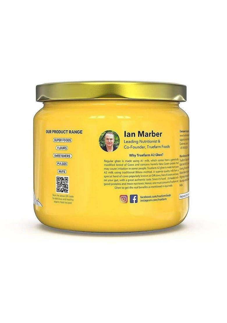 Truefarm A2 Gir Cow Desi Ghee, Traditional Hand Churned Bilona Method Glass Bottle (300 Ml) - Indya