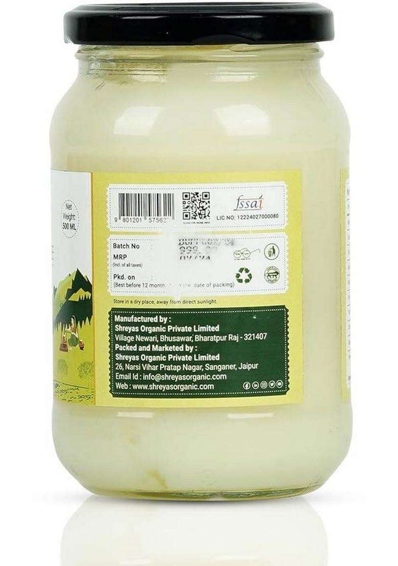 Shreyas Organic Premium Buffalo Ghee Bilona Method | Churned From Curd Glass Bottle (500 Ml, Pack Of 2) - Indya