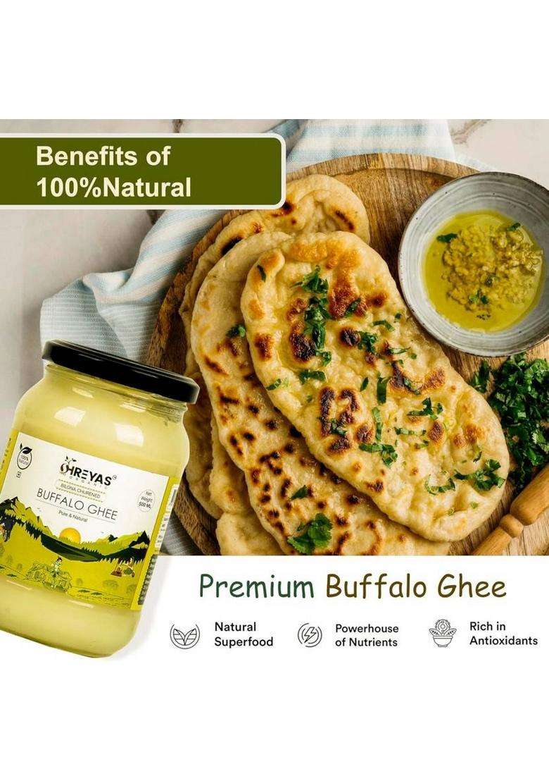 Shreyas Organic Premium Buffalo Ghee Bilona Method | Churned From Curd Glass Bottle (500 Ml, Pack Of 2) - Indya