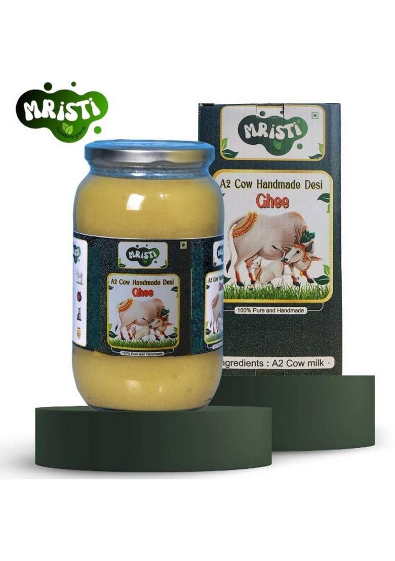 Mristi A2 Cow Handmade Desi Ghee,Lab Certified,Made By Belona Methood Ghee Glass Bottle (1000 Ml)