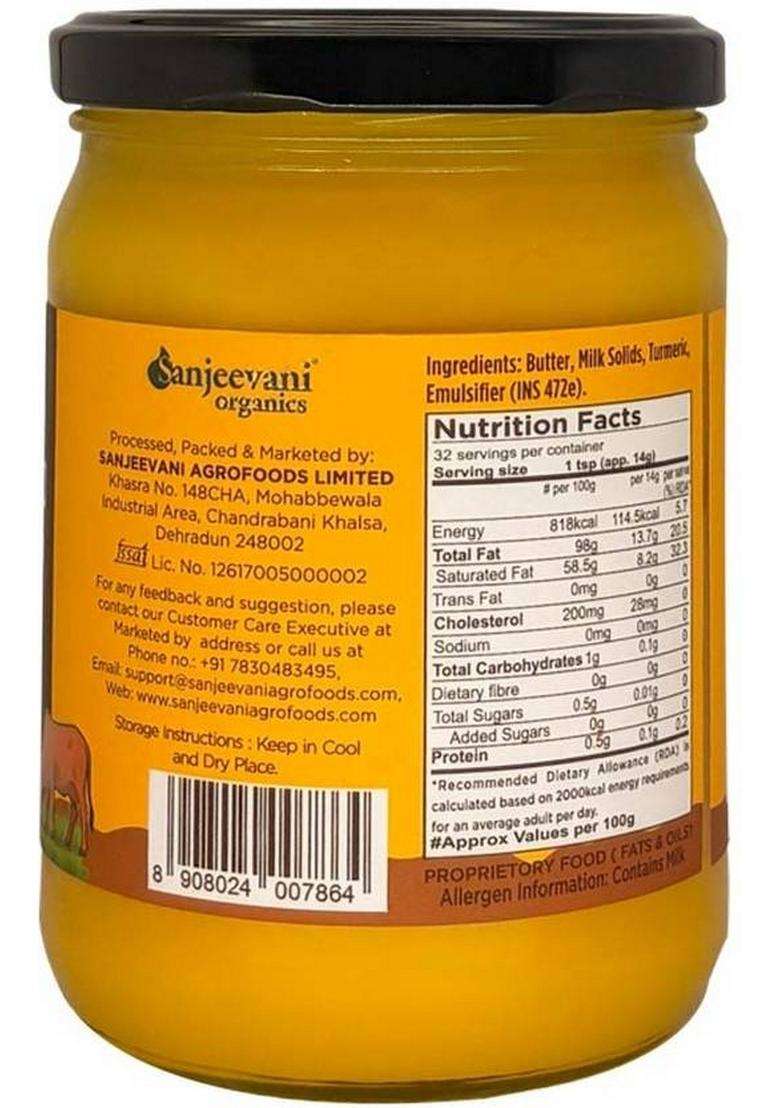 Sanjeevani Organics Organic Turmeric Dairy Spread | Nutrient-Rich Rich In Antioxidants Ghee Glass Bottle (500 Ml) - Indya
