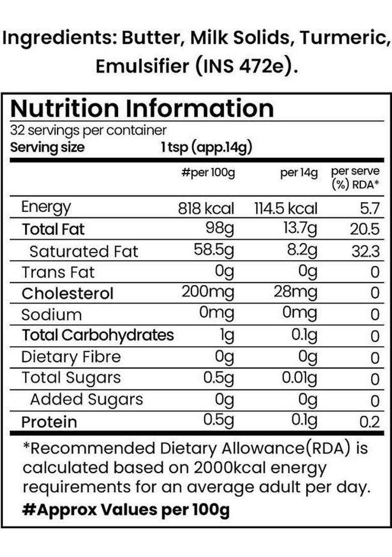 Sanjeevani Organics Organic Turmeric Dairy Spread | Nutrient-Rich Rich In Antioxidants Ghee Glass Bottle (500 Ml) - Indya