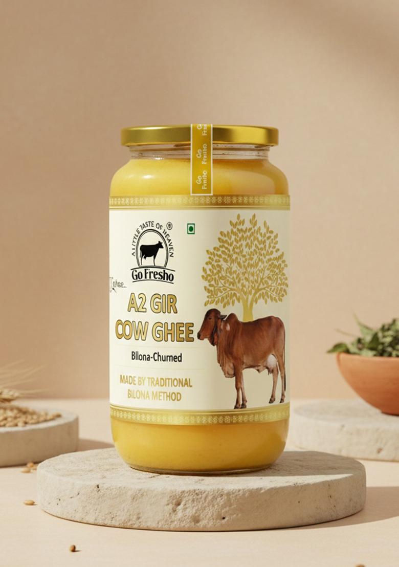 Go Fresho A2 Desi Gir Cow | Bilona Method|Pure,Healthy| Ghee Glass Bottle (500 G)