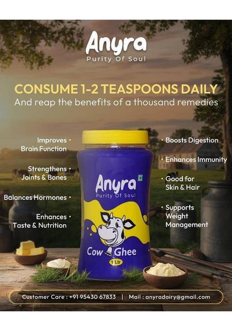 Anyra Pure Cow Ghee 1L | Rich Aroma Premium Quality Natural & Healthy Plastic Bottle (1 L)